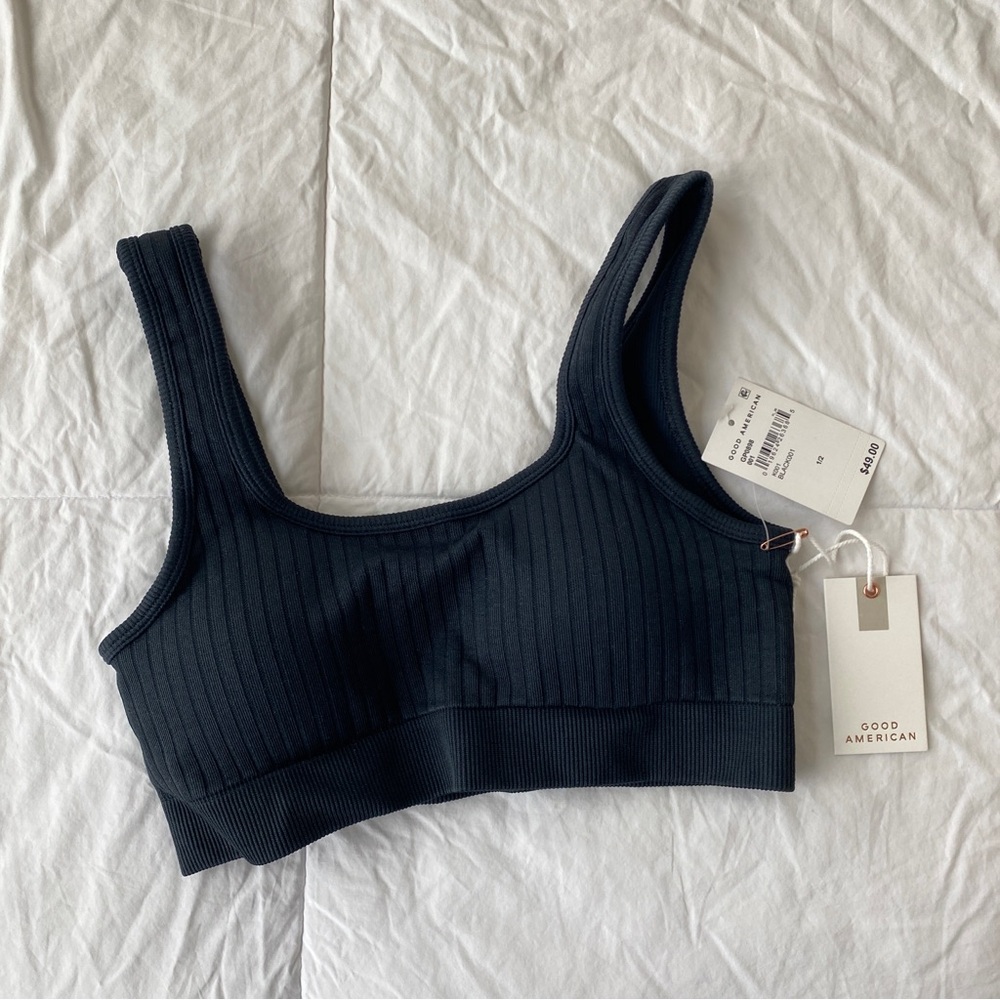 Good American Black Ribbed Bralette